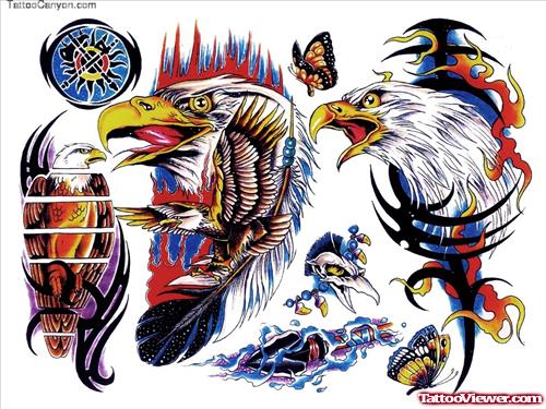Colored Eagle And Tribal Tattoo Designs