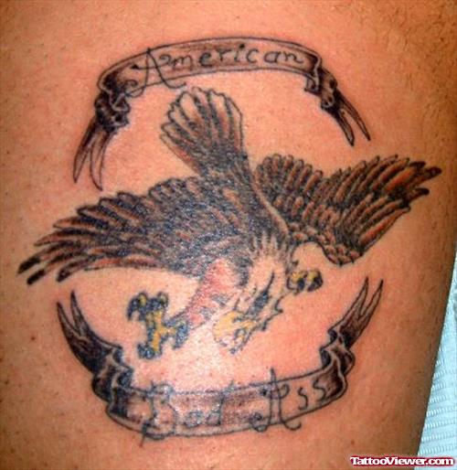 American Bad Ass Banner And Eagle Tattoo