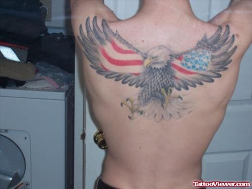 Realistic American Eagle Tattoo On Upperback