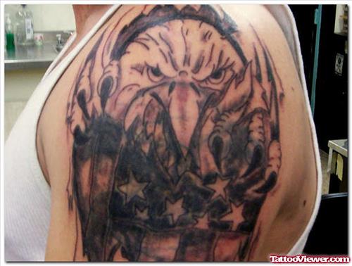 Man Left Shoulder Eagle Head Tattoo