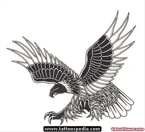 Inspiring Grey Ink Flying Eagle Tattoo Design