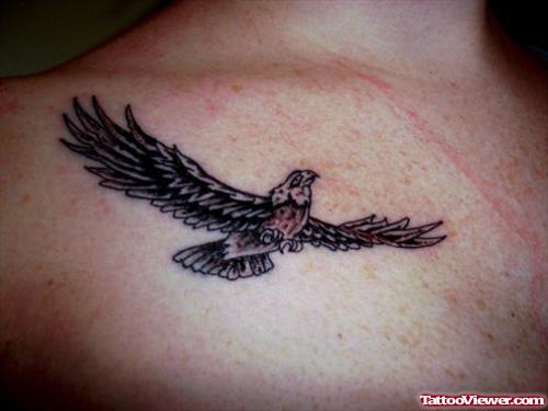 Flying Eagle Tattoo On Collarbone