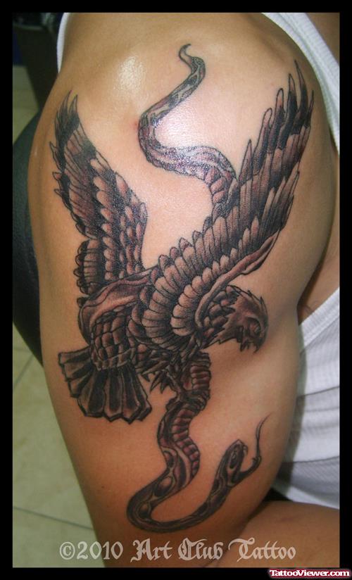 Eagle With Snake Tattoo On Right Half Sleeve