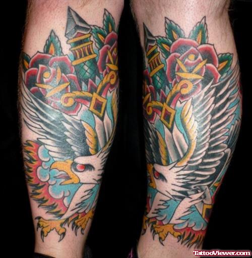 Red Roses And Eagle Tattoo