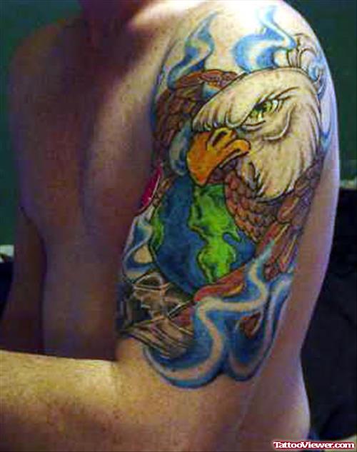 Left Half Sleeve Eagle Colored Tattoo