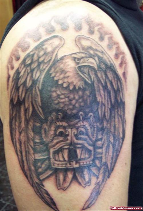 Grey Ink Eagle Tattoo on shoulder