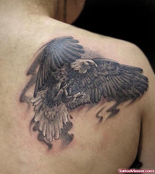 Flying Eagle Tattoo On Man Right Back SHoulder