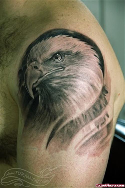 Crazy Eagle Head Shoulder Tattoo