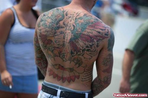 Colored Eagle Tattoo On Back Body