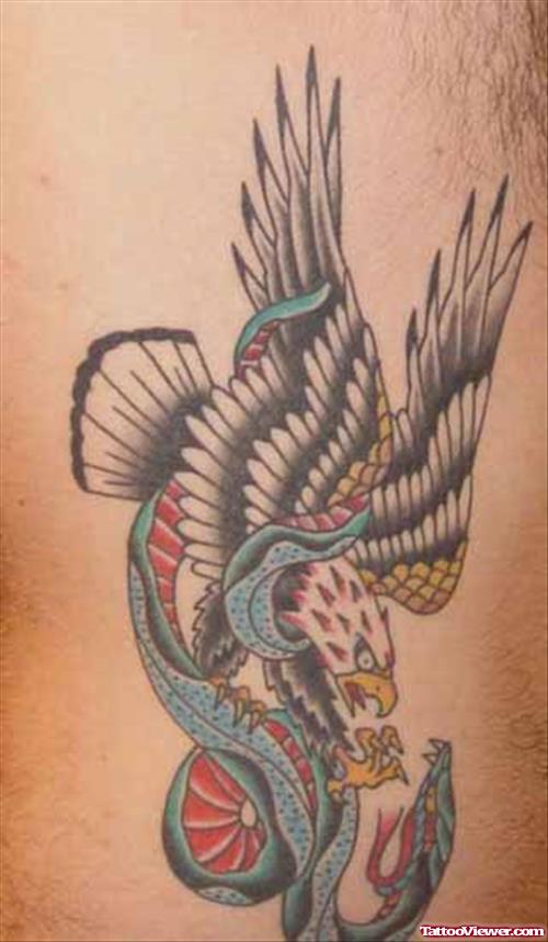Colored American Eagle and Snake Tattoo