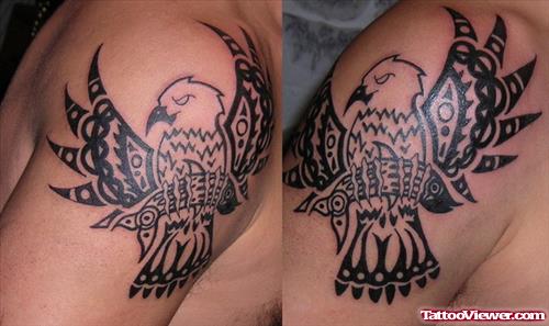 Black Tribal Eagle Tattoo On Shoulder