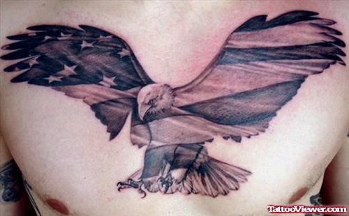 american Eagle Grey Ink Chest Tattoo