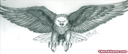 Amazing Grey Ink Flying Eagle Tattoo Design