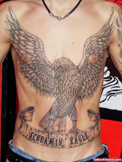 Eagle Tattoo On Man Chest And Stomach