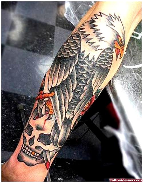 Eagle On Skull Tattoo On Sleeve