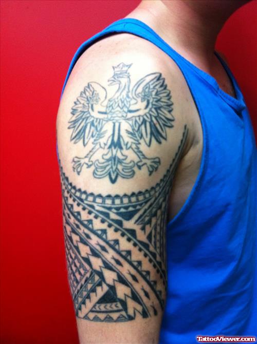 Crown Eagle Tattoo On Right Half Sleeve