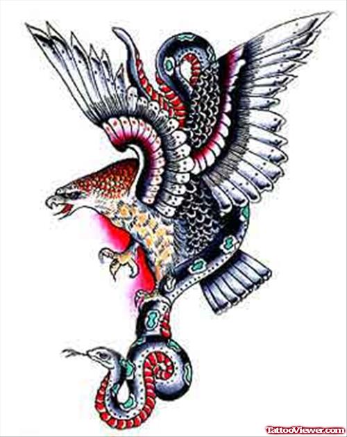 Colored Eagle With Snake Tattoo Design
