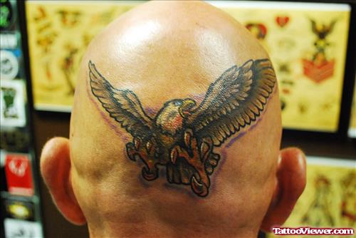 Colored Eagle Tattoo On Back Head