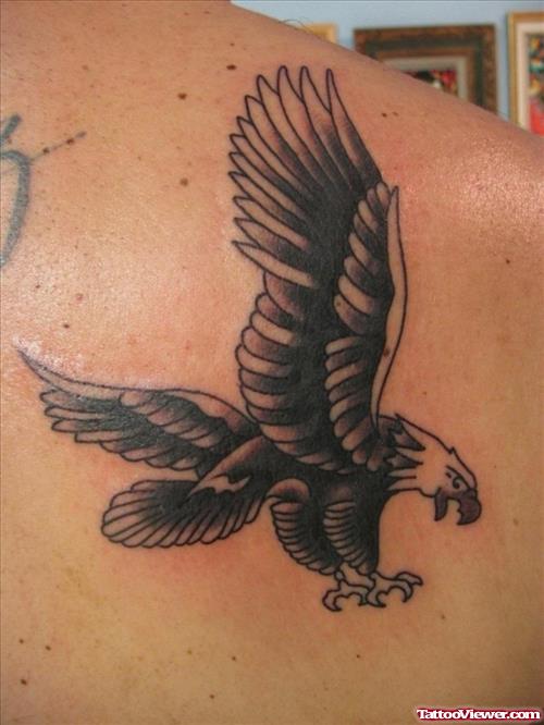 Flying Eagle Tattoo On Right Back SHoulder