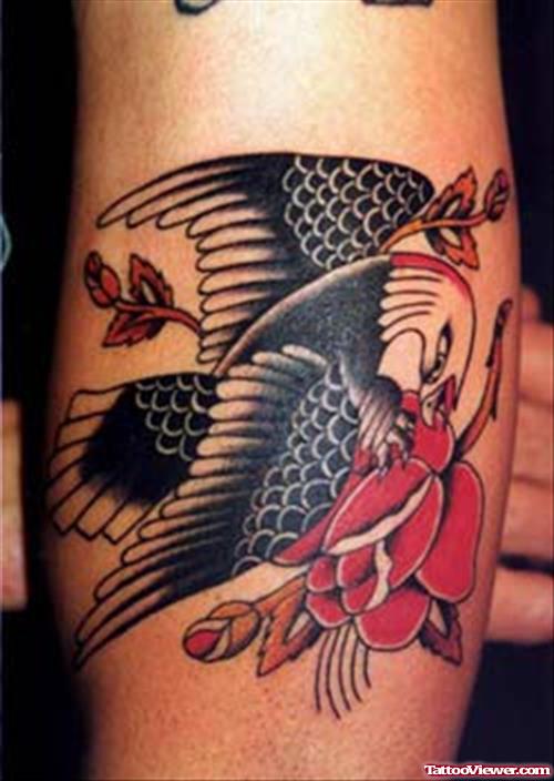Eagle With Rose Flower Tattoo