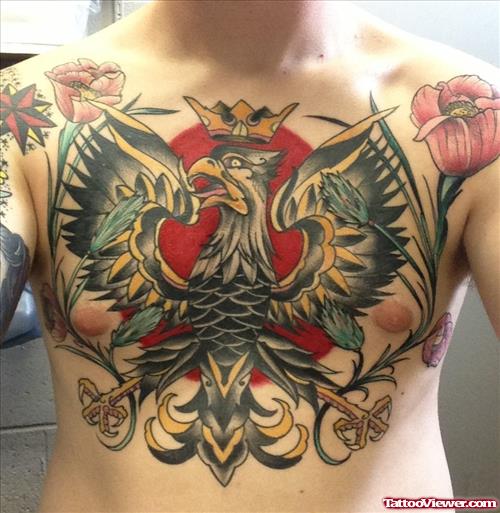Crown Eagle Tattoo On Man Chest
