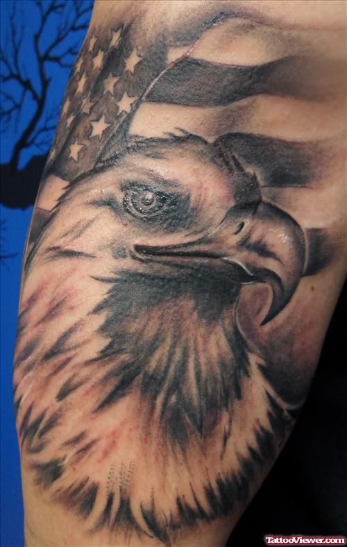 Awesome Grey Ink Eagle Head Tattoo