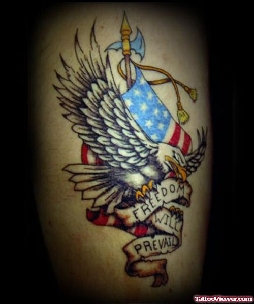Awesome Colored Eagle With Banner Tattoo