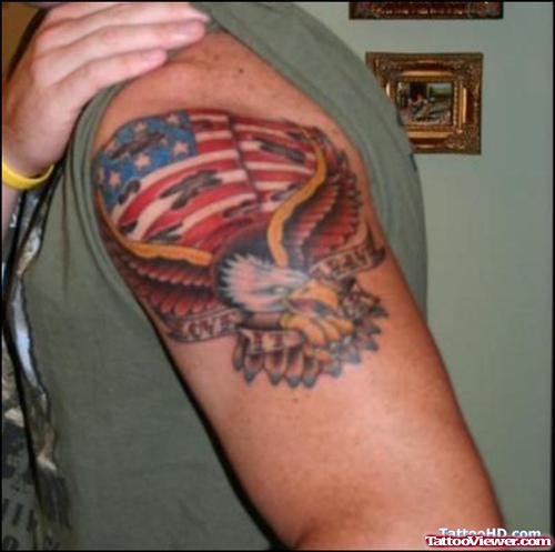 American Eagle Tattoo On Left Shoulder