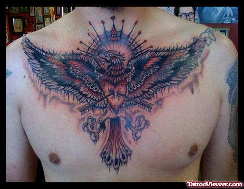 Eagle Hit With Arrows Tattoo On Chest