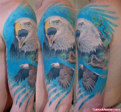 Eagle Head Tattoo On Left Half Sleeve