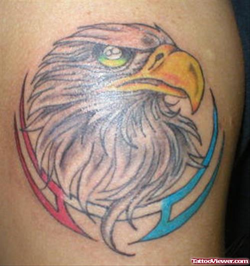 Eagle Head And Tribal Colored Tattoo