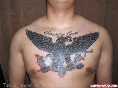 Eagle And Cactus Tattoo On Man Chest