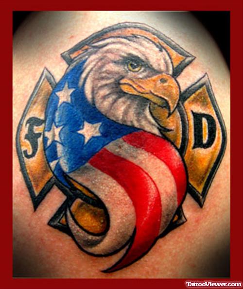 Cross And Eagle Colored Tattoo