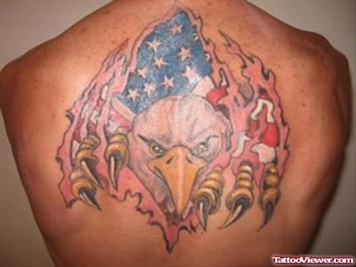 American Eagle Ripped Skin Tattoo On Back