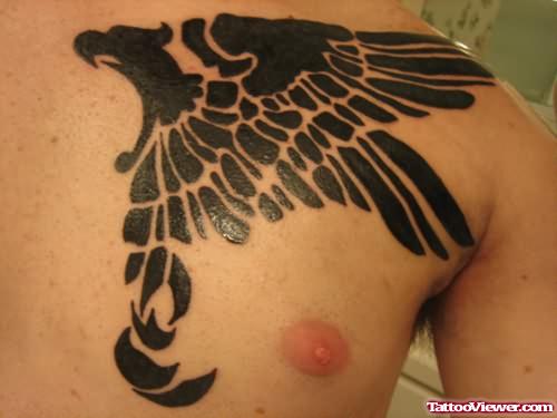 Tribal Eagle Tattoo On Shoulder And Chest