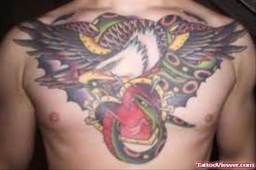 Heart And Eagle Tattoo On Chest