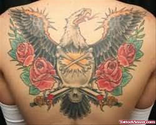 Eagle Flower Tattoo On Back