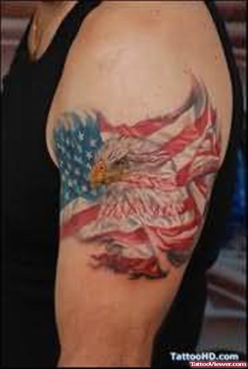 American Flag And Eagle Face Tattoo