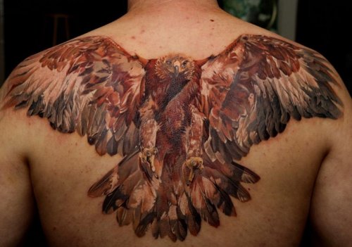 Upperback Eagle Color Ink Tattoo