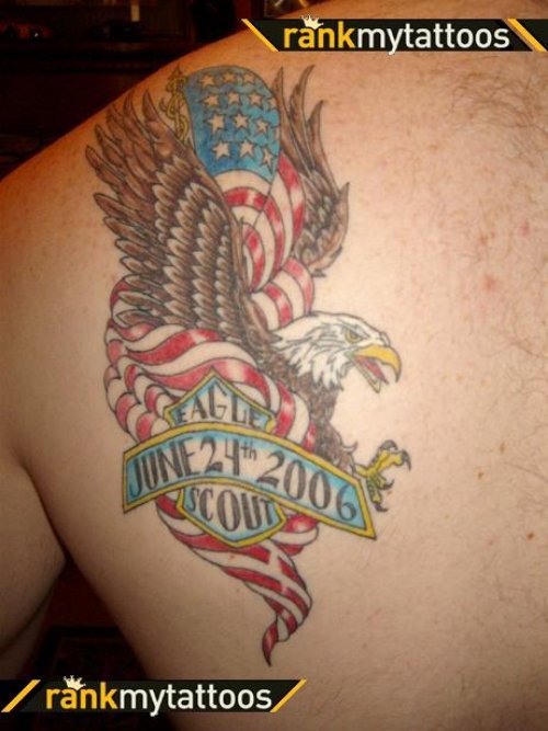 Memorial Eagle Scout - Flying Eagle Tattoo On Left Back Shoulder
