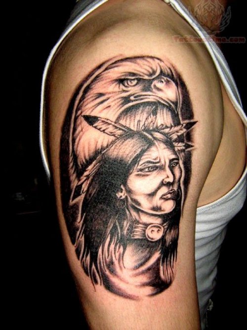 Amazing Native Eagle Tattoo On Right Half Sleeve