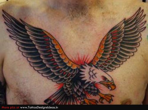 Man Chest Flying Eagle Tattoo
