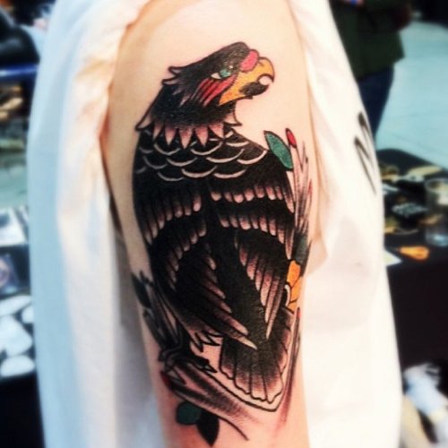 Eagle Tattoo On Right Half Sleeve