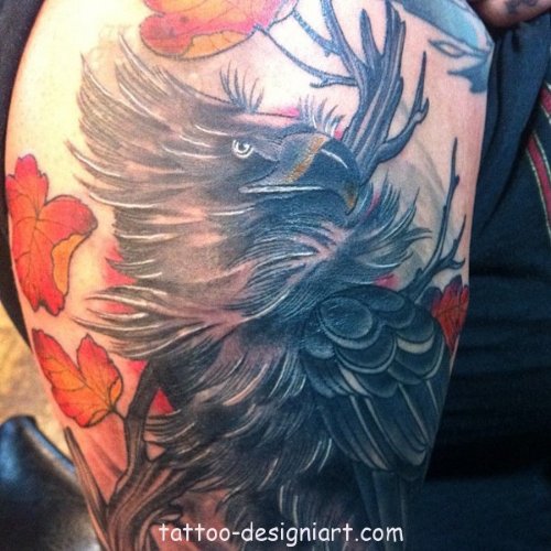 Black Ink Eagle Tattoo On Shoulder