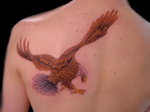 Open Wings Eagle Tattoo On Back