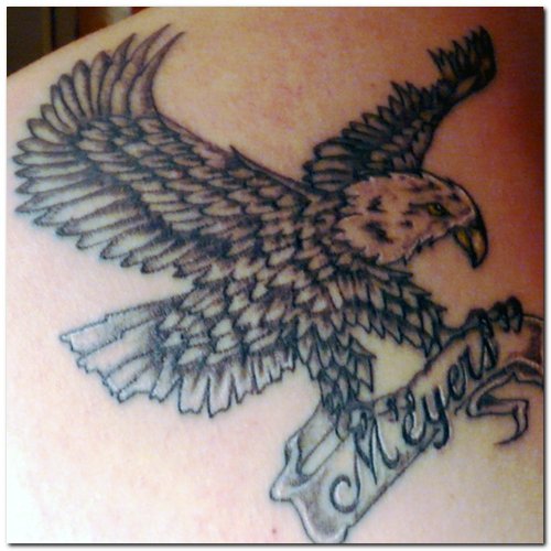 Eagle Flying With Banner Tattoo