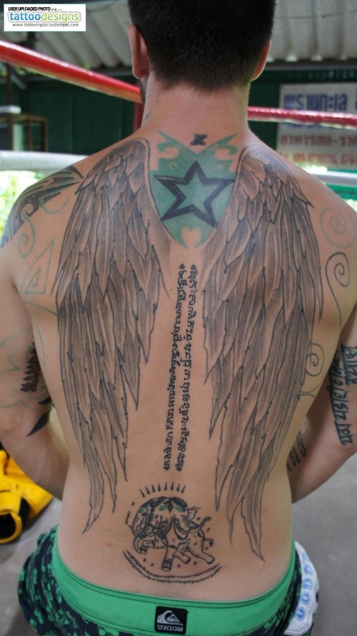 Eagle Wings Tattoos On Man Back Body