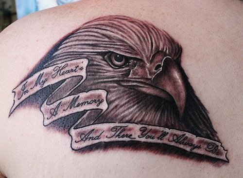 Balf Eagle Head And Banner Tattoo