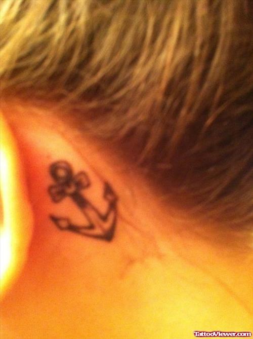 Grey Ink Anchor Ear Tattoo