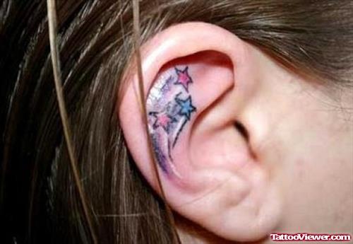 Amazing Colored Stars Ear Tattoo